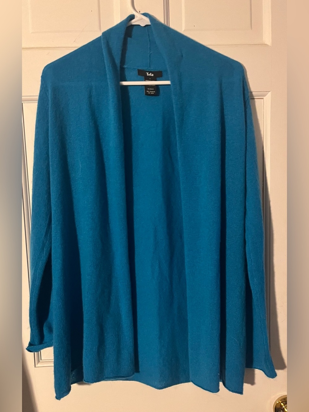 Tela Teal 100% Cashmere Open Cardigan Womenβs Size Small